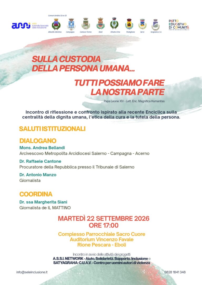 22 SETTEMBRE: Incontro sulla custodia della persona umana